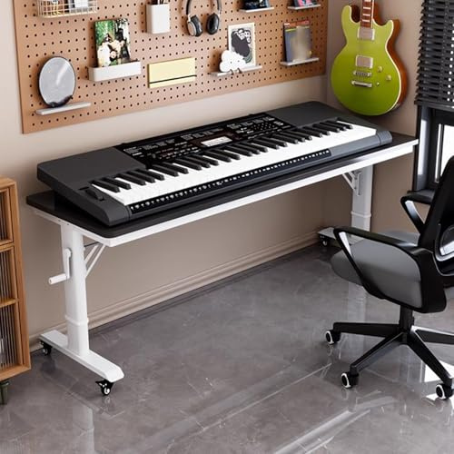 Soporte ajustable para teclado con ruedas, soporte elevador de piano eléctrico resistente para 54-76 teclas, tablero de partículas y mesa de soporte de metal