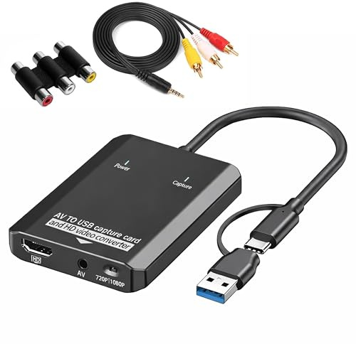 ELECABLE VHS to Digital Converter, 2-in-1 RCA to HDMI & USB Video Capture Card, Analog AV to HDMI Display & USB Recording for AV RCA VCR Hi8 DVD Camcorders and More