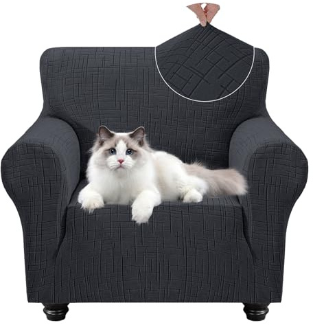 YSTELLAA Copripoltrona 1 Posto Con Braccioli, Elasticizzato Copridivano, Copri Divano Antiscivolo Lavabili, Copridivani Antimacchia Antigraffio, Per Animali Domestici, Grigio Scuro