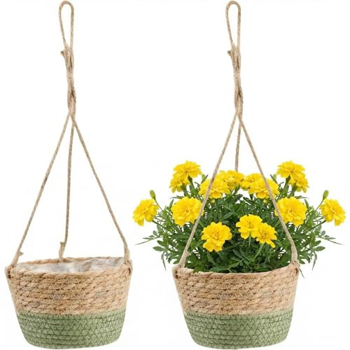2 pezzo Fioriere Decorative Appendibili per Casa, Cesto per Fioriere Sospeso, Cesto da Fiori Sospeso in Corda, Fioriera in Cotone Intrecciato, con Membrana Impermeabile, per Piantumazione di Fiori e P