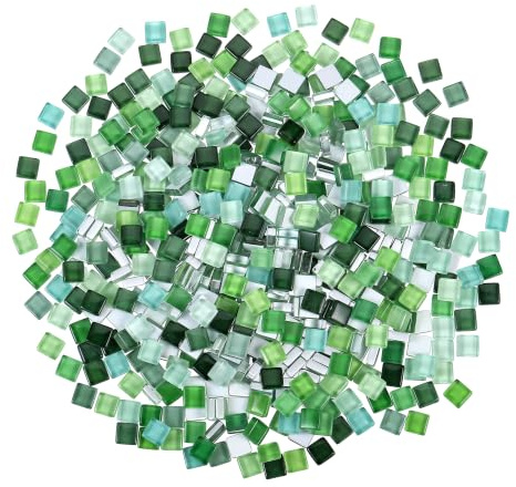 Zourglow 1KG Piedras de Mosaico para Manualidades, Verde Cuadradas 1 x 1 cm