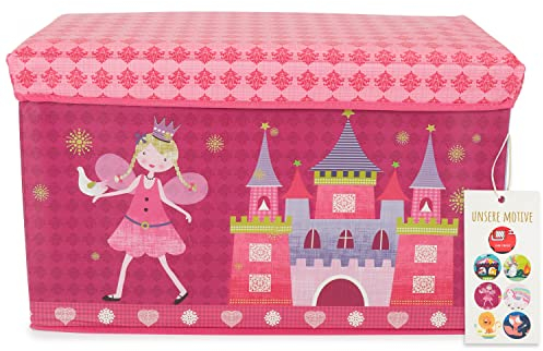 Bieco Aufbewahrungsbox mit Deckel | 60L, faltbar | ca. 60x30x35cm | Spielzeugkiste mit Deckel | Aufbewahrungsbox Kinder | Kisten mit Deckel | Aufbewahrungsbox Groß | Wickeltisch Organizer Prinzessin