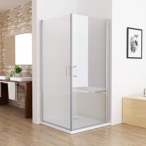 MIQU Duschkabine Eckeinstieg 100x80 x185cm Dusche 180°Doppelt Schwingtür Pendeltür Duschwand Duschabtrennung NANO Glas