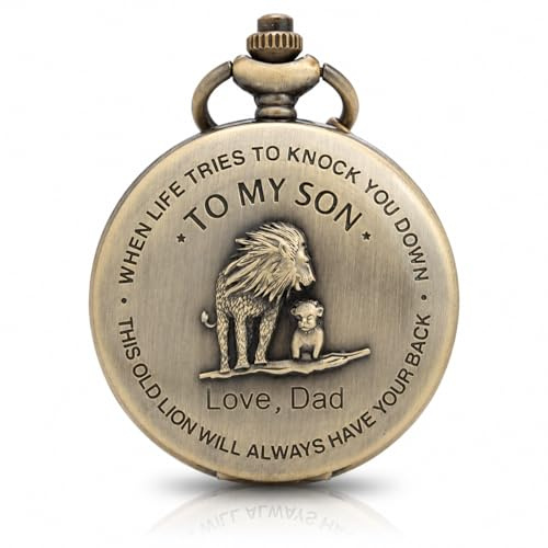 Yalloover to My Son Pocket Watch Lion Pattern Engraved Pocket Watch for Son Gifts
