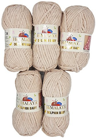 5 x 100 Gramm Himalaya Dolphin Strickwolle, Babywolle , 500 Gramm Wolle Super Bulky (hell beige 80342)