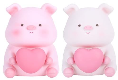 lyrlody Salvadanaio a Forma di Maialino in Resina, Simpatico Salvadanaio, Cassa Risparmio di Monete con Luce Notturna, Porcellino dei Cartoni Animati, 12x12,5x16 cm(Rosa)