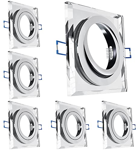 SSC-LUXon 6er Set Einbaustrahler Glas eckig schwenkbar mit Fassung für GU10 & Modul - Decken Einbauleuchte Lochmaß 70-80mm