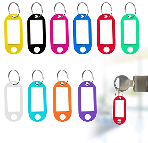 ZoeTekway 10 Stück Schlüsselanhänger Beschriftbar Farbige Namensschilder mit Schlüsselanhänger zum Beschriften für Koffer Anhänger
