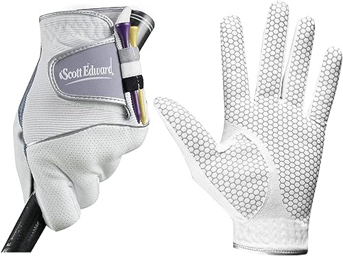 Scott Edward Guanti da golf da uomo antiscivolo traspiranti morbidi lavabili mano sinistra palmo bianco o nero taglia M L XL