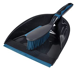 Homéa Pelle et Balayette Plastique avec Poils TPR et Raclette Anthracite/Bleu Paon, Unique