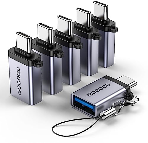 MOGOOD USB C to USB adapter - USB 3.0 Female adapter in 6 pack - Black, Compatible with Laptops, Phones, Chargers, Gamepad & More