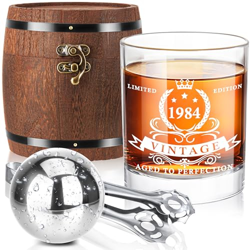 LIGHTEN LIFE Geschenke zum 40. Geburtstag für Männer,1985 Whiskeyglas-Set in Fassbox,Geschenke zum 40. Geburtstag, Geschenkideen zum 40. Geburtstag,Whiskeyglas zum 40. Geburtstag für Vater und Ehemann