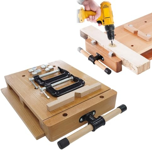 WORDFUN Hobelbank Schraubstöcken Arbeitstisch, Holzwerkbank, Desktop Arbeitstisch Werkbank, WerkbankMobil Tragbar Aus Buchenholz, Tragbare Werkbank, Werktisch, Arbeitsbank, Tischlerbank