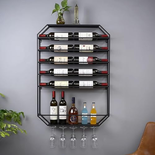 MIQXUAN Portabicchieri da Vino a Parete,mensole sospese per unità Bar,portabottiglie da Parete, portabottiglie in Ferro espositore Multifunzionale per la conservazione del Vino, portacalici sospeso