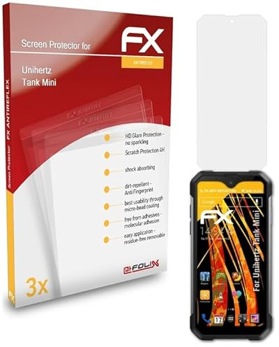 atFoliX Panzerfolie kompatibel mit Unihertz Tank Mini Schutzfolie, entspiegelnde und stoßdämpfende FX Folie (3X)