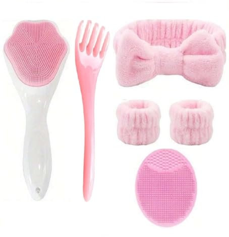 EmolyLife - Kit de Limpieza Facial 6 Piezas – Diadema, Muñequeras, Cepillos de silicona y masajeador para cuero cabelludo.Cuidado de la Piel