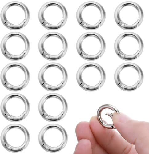 Mosquetón redondo de 16 piezas de clip de anillo en O, mini ganchos de resorte, anillos de cadena para bolsos y llaveros