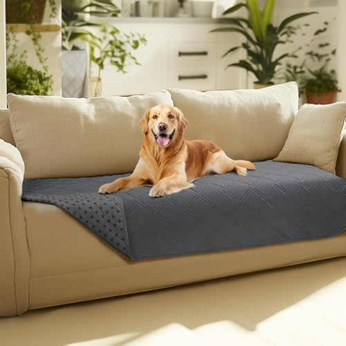 luciphia Copridivano per Cani Impermeabile, Coperta per Cani 100% Impermeabile con Punti Antiscivolo Tappetino Protezione per Mobili Bambini Cane Gatti Lavaggio in Lavatrice Grigio 76_x_178cm