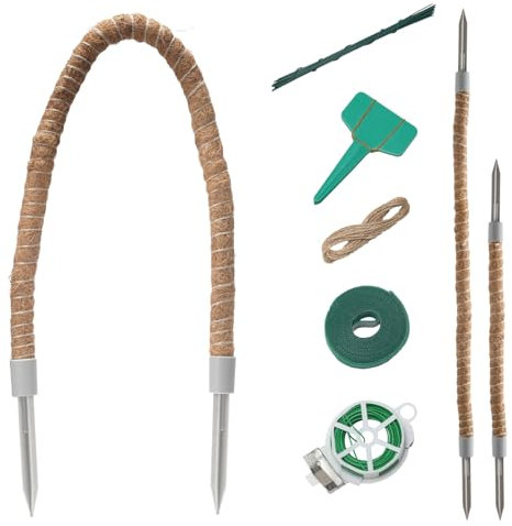 VirtuGro 2pcs Tuteur Plante Grimpante Pliable en Coco à Double Tête Tuteur en Fibre de Coco avec Fil Attache Languette Fil de Fer Corde de Chanvre 60cm/70cm/100cm/110cm/120cm (70cm+120cm)