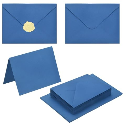 PATIKIL 20Pack Dark Blue 4x6 Envelopes with Cards, V Flap A6 Envelopes with Cardstock & Gold Stickers for Greeting Cards Wedding Greeting Birthday Invitations Letter Mailing