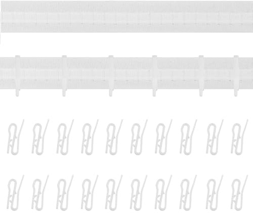 Cinta fruncidora de 30 m x 25 mm, Cinta para Cortinas, Cinta Cortina Onda, Blanco, con 20 Ganchos para Cortina, para Cabezal de Cortina, Cortina, Cortina de Cuentas