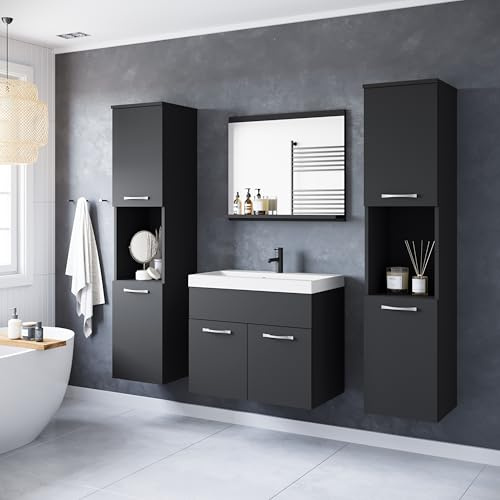 PIASKI Set mobili da bagno Montreal XL, Set mobili da bagno, Lavabo incluso, Diversi colori (Nero Opaco)