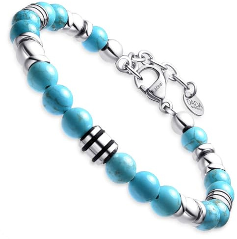 Dada Gioielli - Herrarmband i natursten, 6 mm, Onyx, sodalit, tigeröga, svart obsidian, röd jaspis, turkos - mycket starkt armband
