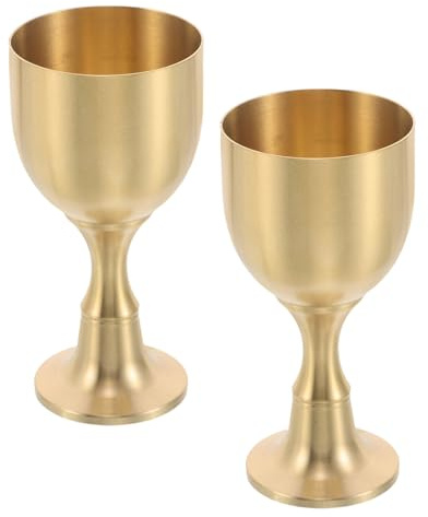 POPETPOP Lot de 2 Gobelets en Laiton Doré Calices Rituels de Style Renaissance Grosse Taille Coupes Décoratives pour Eau Bénite Vin et Whisky pour Communion Fêtes et Décor Médiéval