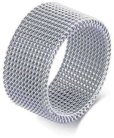 Herrring i rostfritt stål, nätband, 10 mm, silver, storlek 8
