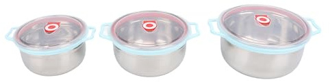 KIMISS Juego de Tazones para Mezclar de Acero Inoxidable con Tapas, 3 Tazones de Almacenamiento Anidados para Cocinar, Hornear y Preparar Alimentos (Tipo 1)