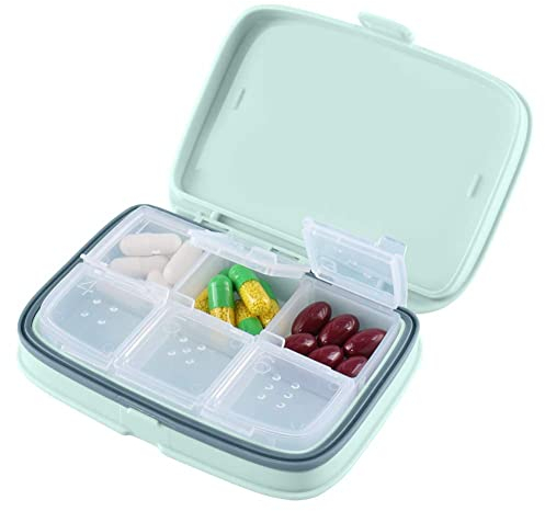 Portapillole Giornaliero Tascabile - Farmaci Organizzatore e Pianificatore di Medicinali - Portapillole Giornaliero Ideali Per il Viaggio - Di HSYTEK (Verde)
