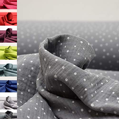 MAGAM-Stoffe Paul Musselin Mulltuch Kinder Baumwollstoff Oeko-Tex Meterware 50cm (Pünktchen grau)