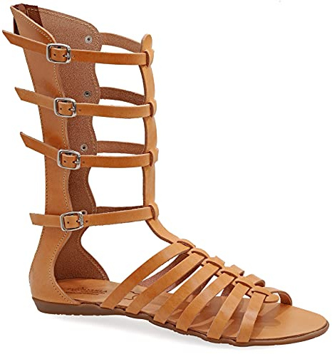 42 beige Emmanuela Sandales en cuir de gladiateur à la main de l'Emmanuela antique grecque, des sandales hautes veaux avec fermeture à glissière à la tige, chaises d'été plats pour femmes