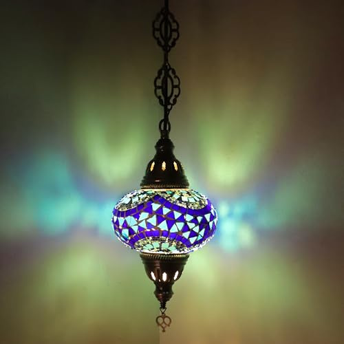 Enva Turkisk marockansk handgjord takkrona i glasmosaik, hängande lampa med stora glober