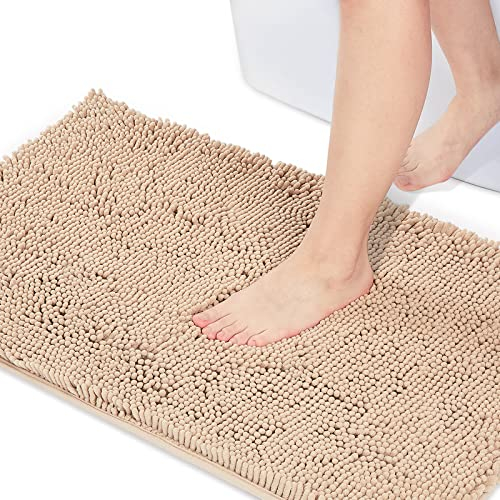 Vicyak Chenille Badematten 43 x 61cm rutschfeste Badematte, rutschfeste badezimmerteppich, Waschbar Badteppich Weich Badvorleger Saugfähige weiche langlebige Dicke Badematten für Badezimmer, Beige