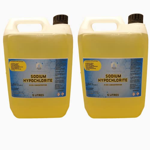 Sodium Hypochlorite Sodium Hypochlorite 10L (2X5L) - High Strength (14-15%) Brick, Driveway & Patio Cleaner - | Bleaching Agent | Odour Removal | Black Spot Removal & More