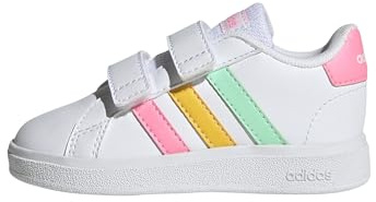 adidas Unisex Baby Grand Court Lifestyle Hook and Loop Shoes, Cloud White/Pulse Mint/Beam Pink, 22 EU