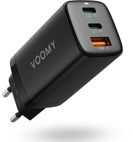 VOOMY USB C Ladegerät 65W, Schnellladegerät GaN Charger, USB Ladegerät Mehrfach 3-Port, USB C Netzteil PD Schnellladegerät Kompatibel mit MacBook Pro/Air, iPhone 14/13, iPad, Galaxy S22/S21