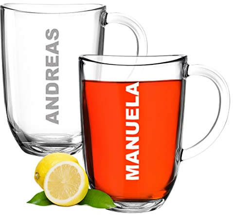 Leonardo Teeglas 2er-Set 380 ml mit Gravur - Kaffeeglas mit Wunschtext - personalisierte Becher - für Tee und Espresso - Männer und Frauen - Vatertag Muttertag - Geburtstagsgeschenk