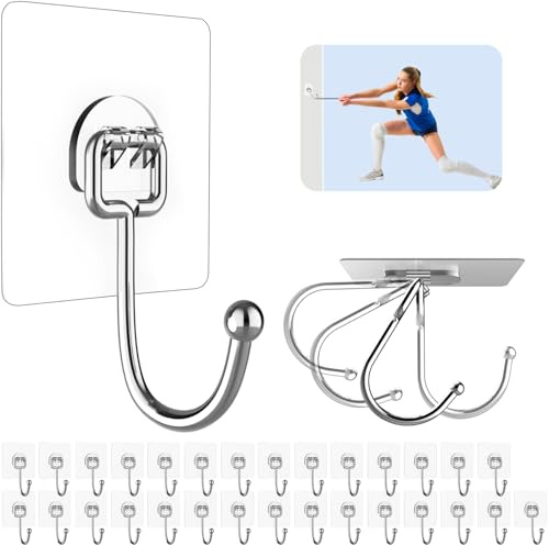 Strjobaili Large Adhesive Hooks for Hanging Heavy Duty 44 lb(Max) 30 Pack, 304 Stainless Steel Self Adhesive Sticky Hooks Waterproof Wall Hook for Home Bathroom Shower Kitchen Outdoor Utility Hook