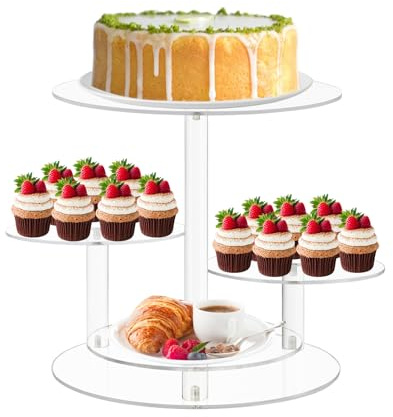 4 Tier Clear Cake and Cupcake Stand Combo for Birthday Party Decor, Acrylic Cupcake Tower Stand for 50 Cupcakes, Cupcake Holder Dessert Pastry Display for Wedding Baby Shower Tea Party