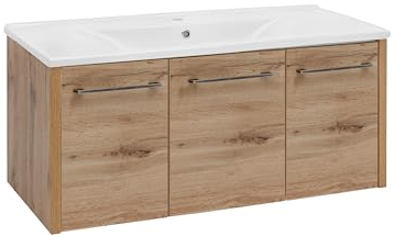 Schildmeyer Elano Waschtisch 1000 3 Türen mit Keramikbeckenauflage, Eiche Landhaus, Holzwerkstoff, 100 x 45,5 x 48 cm, 701334