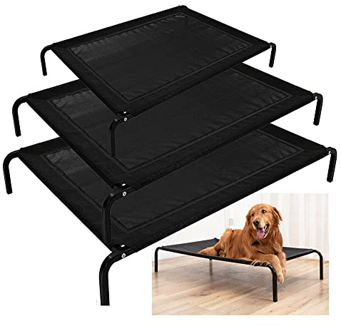 AUTOFU Elevated Dog Bed, Portable Outdoor Raised Pet Bed, 75x47x15cm Small Cooling Pet Cot with Washable & Breathable Mesh, No-Slip Rubber Feet, Chew Proof, Black
