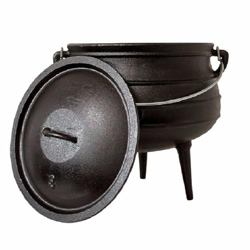 Caldero de hierro fundido presazonado de 3 patas para una distribución uniforme del calor, olla de hierro fundido, utensilios de cocina holandeses de camping premium de 8 litros para cocinar sobre el