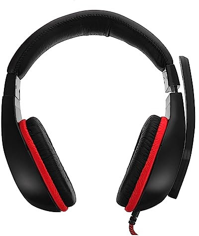 BEBEMOKO Auriculares para juegos con cable sobre la oreja con micrófono con cancelación de ruido, cómodos auriculares estéreo para PC, portátil y consola, diseño ligero para sesiones de juego