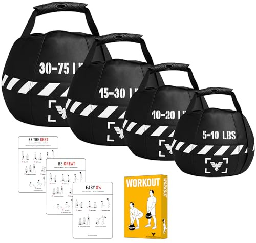 Elite Sports Kettlebell Sandbag, Heavy Duty Sand Weights Bag for Cross Training, Strength Training, Workout, Functional Fitness, Adjustable, Durable Equipment for Home and Gym (Black, 30-75 LBS)