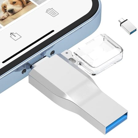 Chasisna Pendrive Phone de 128 GB, 3 en 1 pendrive para Phone,Pen Drive Phone, Pad, Tabletas, PC y Teléfonos Android con USB C，Memoria Externa Phone para Guardar Más Fotos Vídeos