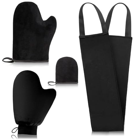 GegXcn 4-Piece Self Tanning Mitt Set, Soft Flocked Waterproof Reusable Fake Tan Mitt, Tan Application for Body, Back, Fingers & Toes, Black