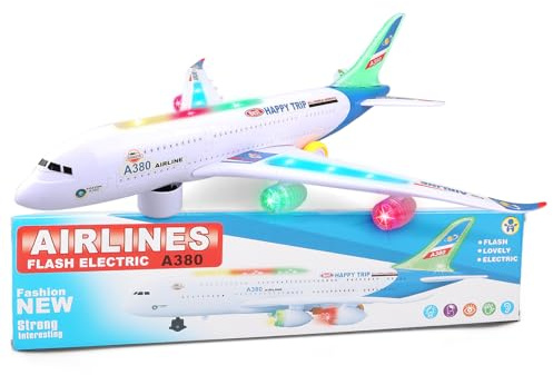Bump and Go - Aereo giocattolo realistico con luci e suoni 4D, giocattolo per bambini dai 3 ai 12 anni, cambio automatico di direzione in caso di collisione, ottimo regalo per ragazzi e ragazze (blu)