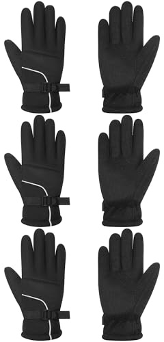 SATINIOR 3 Pairs Kids Waterproof Winter Gloves Warm Snow Ski Gloves Adjustable for Boy Girl Toddler Cold Weather(4-8 Years,Black)
